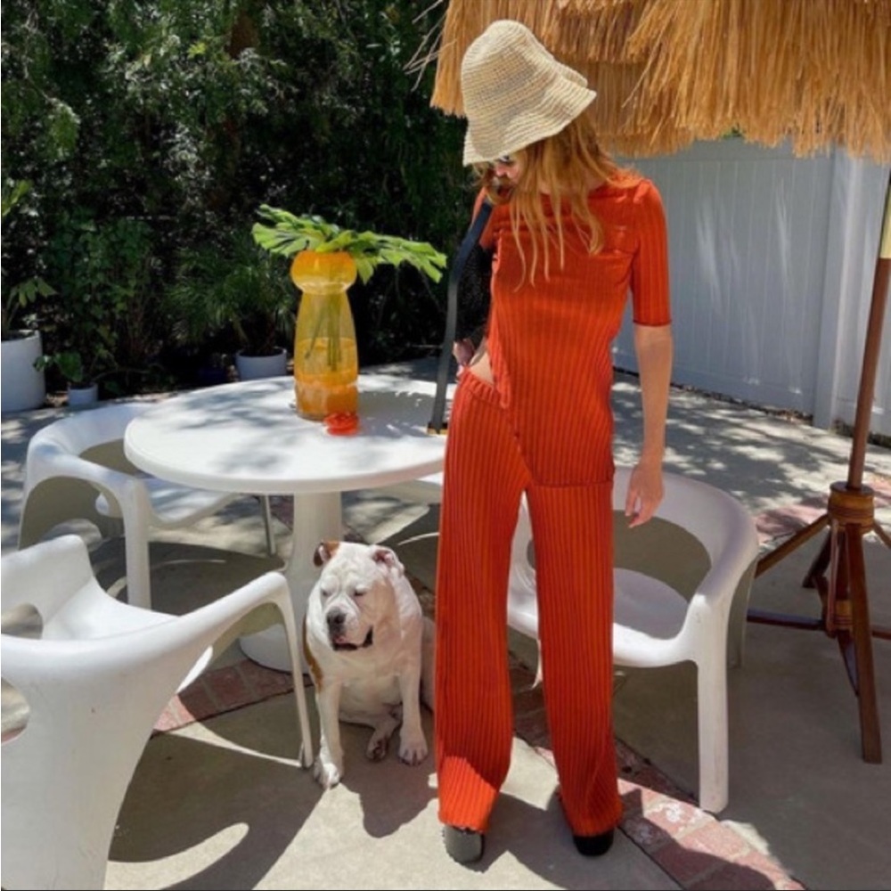 Simon Miller Orange Ribbed Straight-Leg Pants
